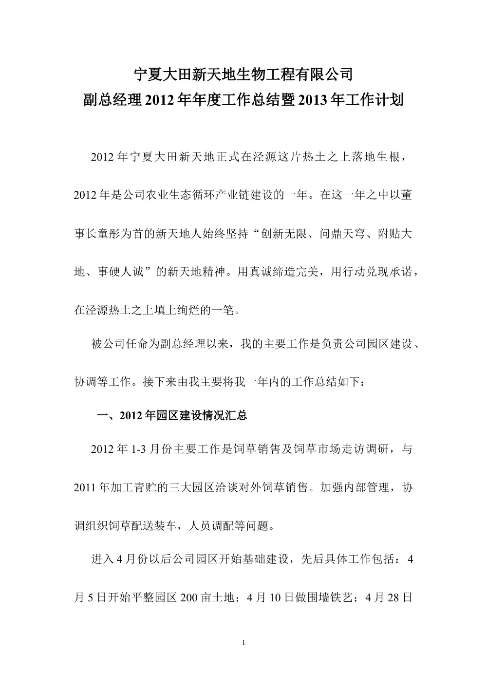 副总经理年度工作总结及计划 - 宁夏大田新天地 第2页