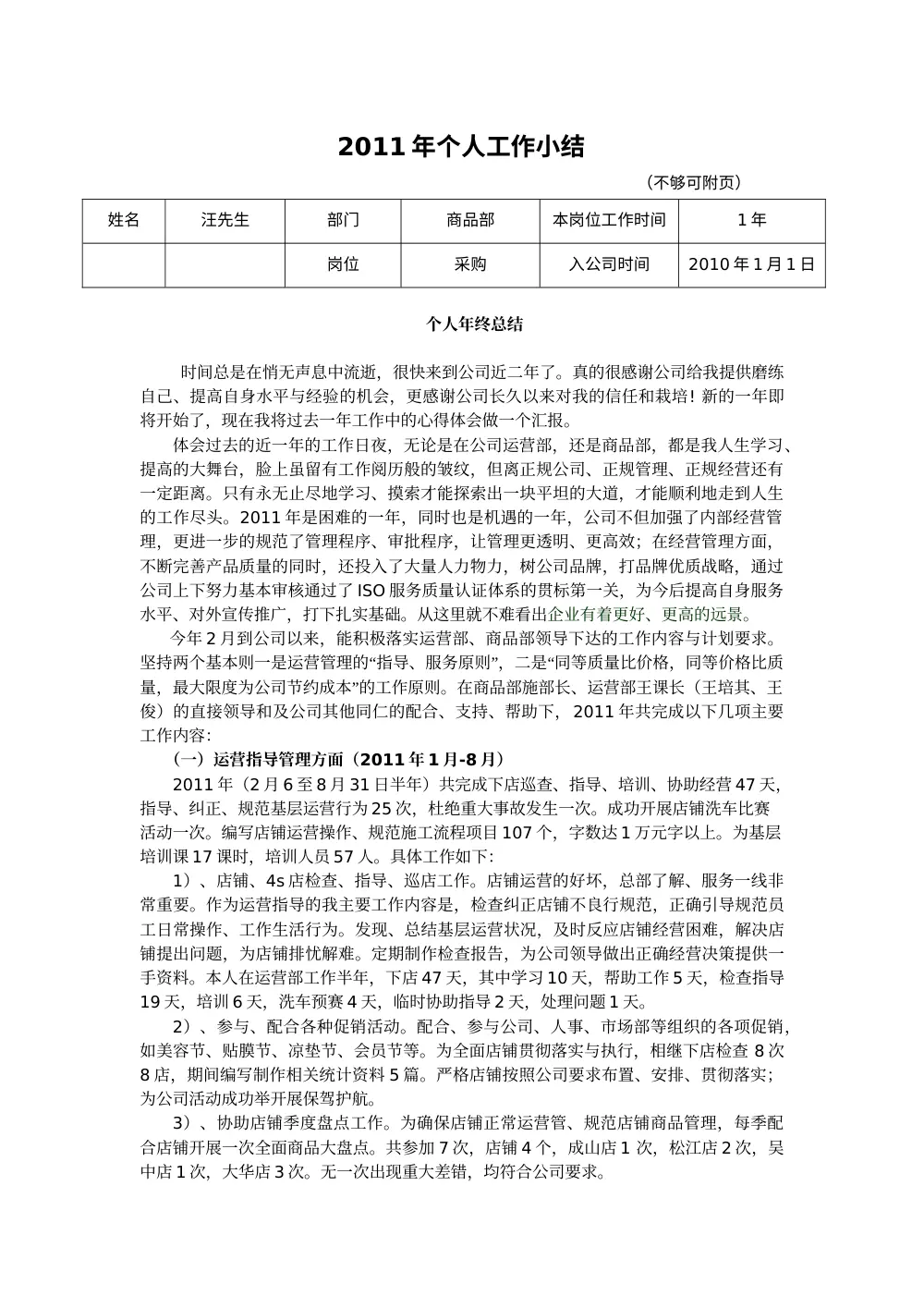 2011年采购员年终工作总结报告 第2页