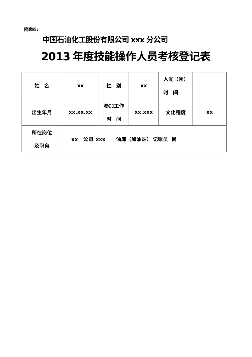 加油站记账员年度工作总结 - 中石化员工考核表 第2页
